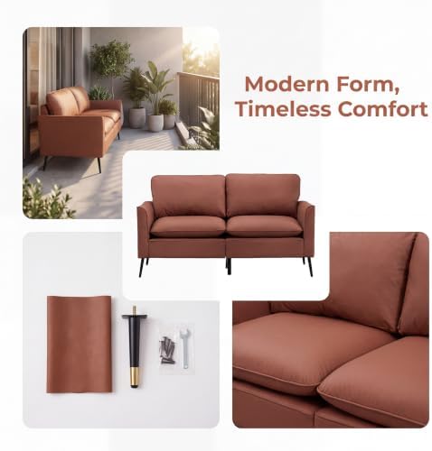 Retro Leather Loveseat Sofa, 2-Seat Couch - Image 3