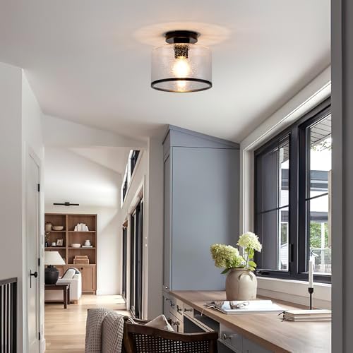 Modern Flush Mount Ceiling Light, Seeded Glass Ceiling Light Fixture, - Image 6