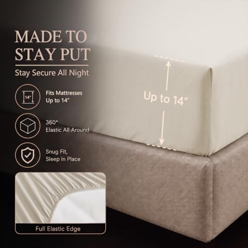 CozyLux Oversized King Comforter Set Beige, 7 Pieces Pintuck Bed in a Bag - Image 6