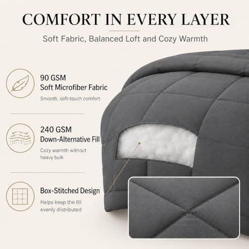 CozyLux California King Comforter Set Dark Grey - Image 3