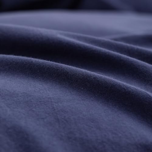 BESTOUCH Cotton Solid Duvet Cover Set Linen Feel Navy Blue Alaska King - Image 6