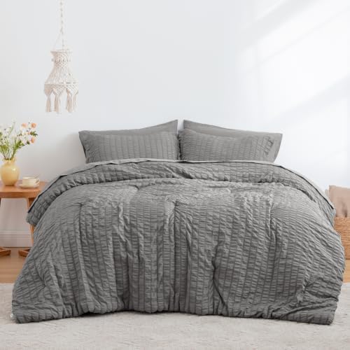 Love's cabin Seersucker Grey King Size Comforter Set, 7-Piece Bed in a Bag - Image 2