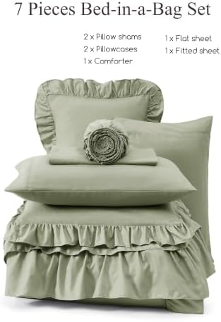 Queen Comforter Set Light Green Ruffle 7 Pieces Farmhouse Bed in a Bag - Image 7