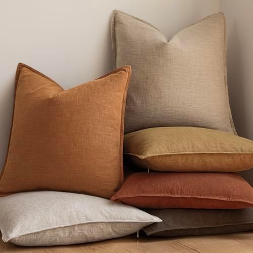 Foindtower Linen Solid Decorative Throw Pillow Covers 22x22 Autumn Orange - Image 6