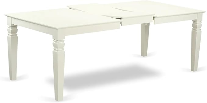 East West Furniture LGDA9-LWH-27 9 Piece Dining Room Set Includes a Rectangle Kitchen Table with Butterfly Leaf and 8 Polyester Fabric Upholstered Chairs, 42x84 Inch, linen white