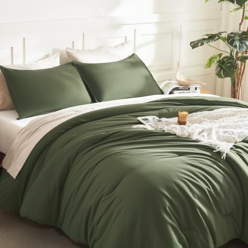 Litanika Olive California King Comforter Set, 3 Pieces Solid Bedding - Image 5