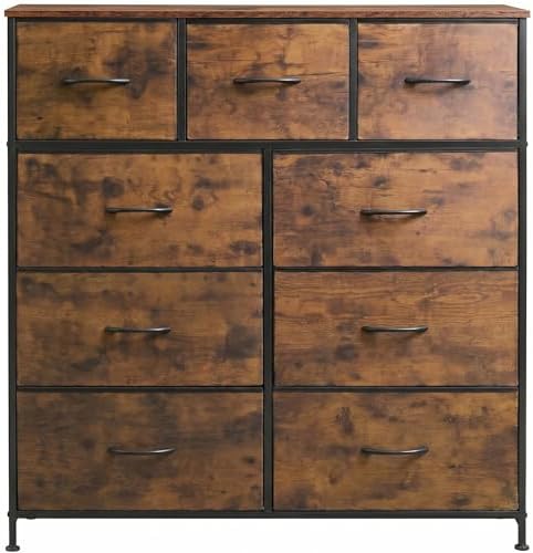 WLIVE Tall Dresser for Bedroom, 9 Drawer Chest of Drawers, Rustic Brown by WLIVE