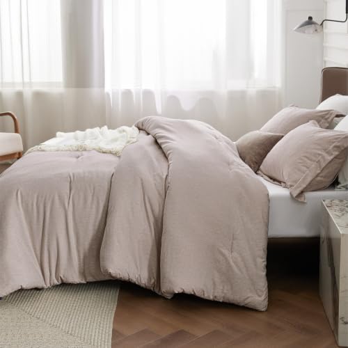 Bedsure Oat Cal King Comforter Set, Soft Cationic Dyed Bedding Set 3 Pcs - Image 4