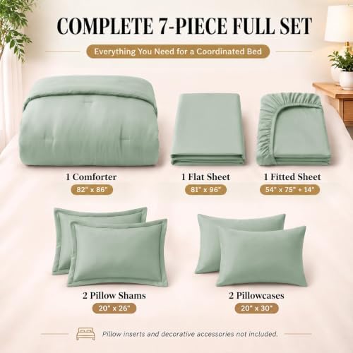 CozyLux Full Size Comforter Set Sage Green, 7 Pieces Bed in a Bag - Image 2