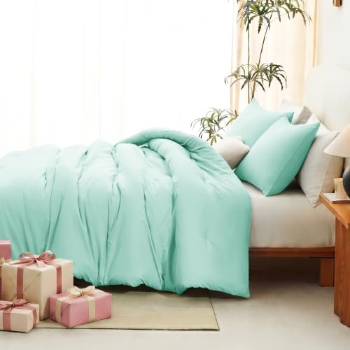 CozyLux Queen Comforter Set, 3 Pieces Down Alternative Bedding, Mint Green - Image 6
