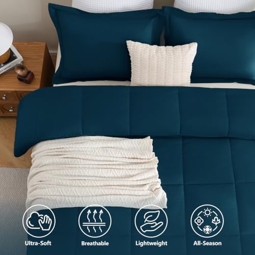 CozyLux King Size Comforter Set, 3-Piece Box-Stitched, Lyons Blue - Image 2