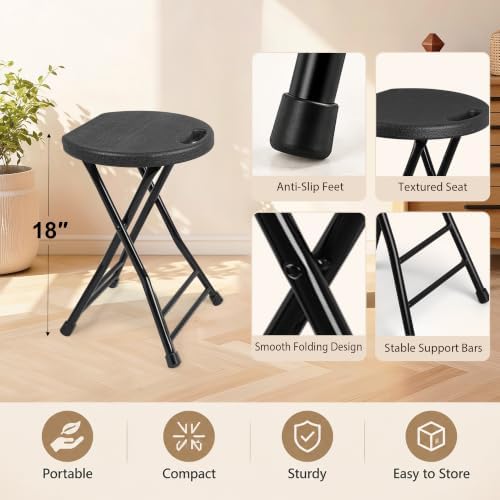 COOZMENT Folding Stool with Handle, Folding Chair, Folding Bar Stool with - Image 4