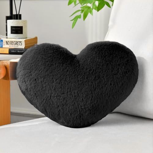Black Throw Pillows, Cute Heart Pillow, Decorative Pillows by IREMATE