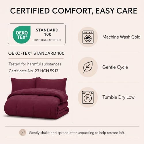 CozyLux King Size Comforter Set Burgundy - Image 6