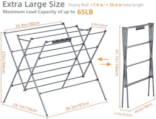 Drying Rack Clothing, 35.4in Long Drying Poles Large Clothes Drying Rack - Image 3