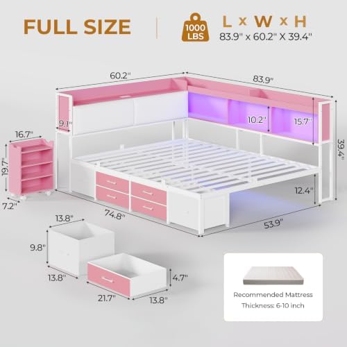 Corner Full Bed Frame with Pull-Out Cabinet/Bookcase/Headboad Storage - Image 3