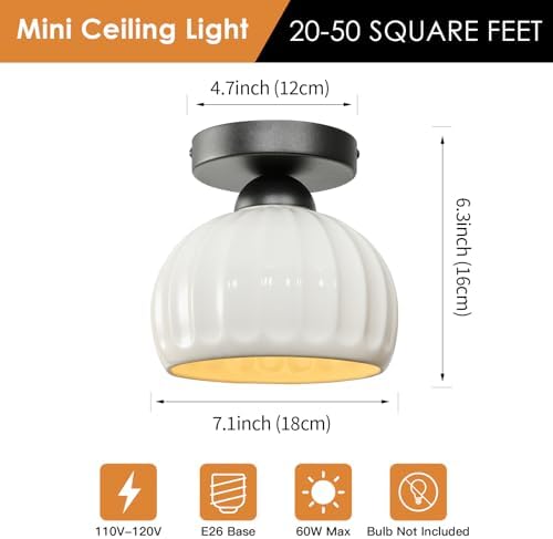 Vintage Black Semi Flush Mount Hallway Ceiling Light 2 Pack Glaze Ceramic - Image 4