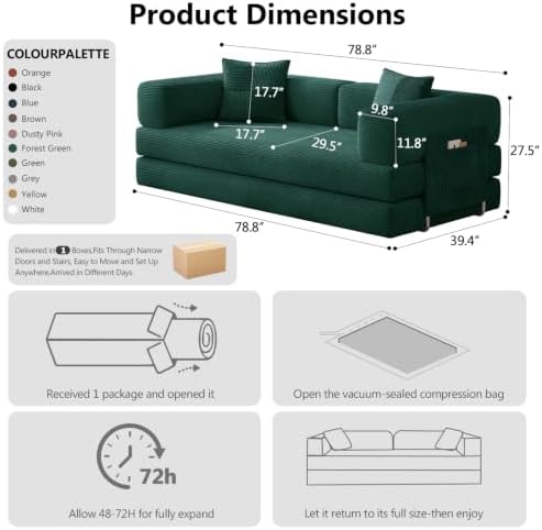 78.8" Boneless Couch for Living Room, Futon Sleeper Sofa Bed - Image 2