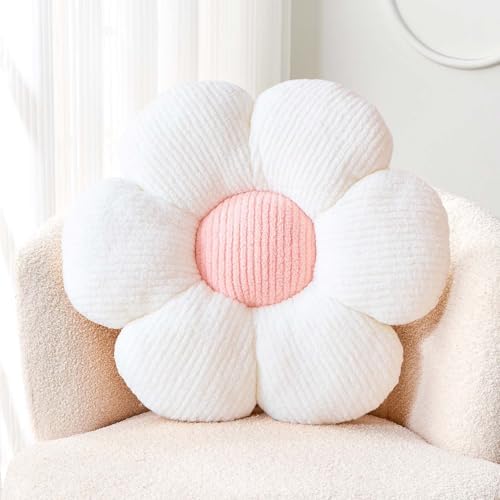 Soft White Pink 17.7" Flower Pillow by Kcvvcr
