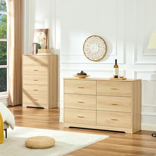 Natural Oak Dresser for Bedroom, 6 Drawer Dressers & Chests of Drawers - Image 4