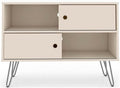 Manhattan Comfort Baxter 35" Mid Century TV Stand for Bedroom and Living Room Use, Entertainment Center with Storage, Shelves and Sliding doors, Ideal for 32 to 40 Inch Screens, Off White