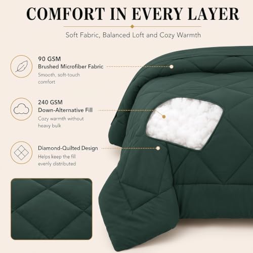 CozyLux Twin XL Comforter Set 68"x88" Forest Green - Image 3