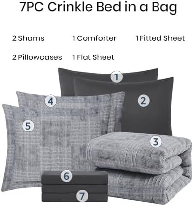 California King Size Comforter Set Charcoal Grey Bedding 7 Pieces - Image 7