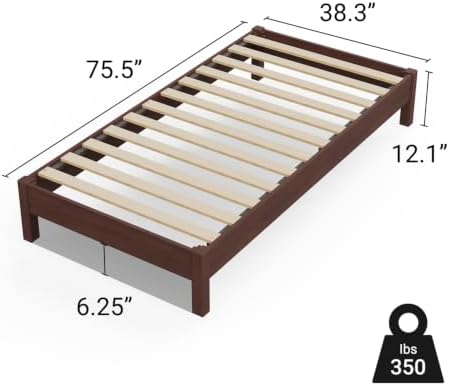 Twin Bed Frame Signature Solid Pine Wood Platform, Noise Free, Under Bed Storage - Image 2