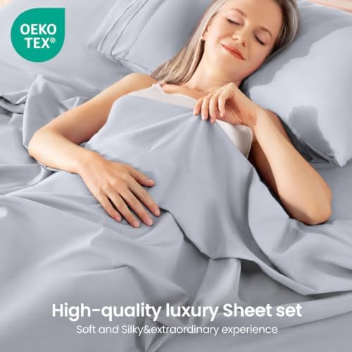ROSE&RISY Silver Gray Sheets Queen Sheet Set, Pre-Washed Cotton-Like Brushed - Image 3