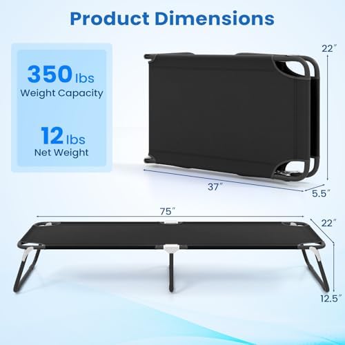 GYMAX Folding Camping Cot 2 Pack, Portable Ultralight Compact Sleeping Cot Bed - Image 5
