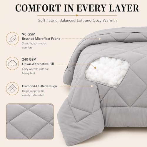 CozyLux Super King Comforter Set 120"x120", 7 Piece, French Grey - Image 3
