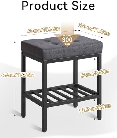 IBUYKE Rectangular Makeup Stool, Linen Seat Vanity Chair, Dark Gray WBD017G - Image 3