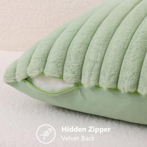 decorUhome Fall Faux Fur Throw Pillow Covers 12x20 Set of 2 Sage Green - Image 3