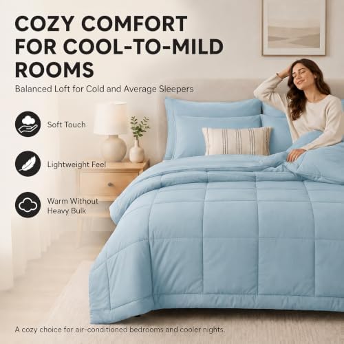 CozyLux Queen Comforter Set Light Blue - Image 4