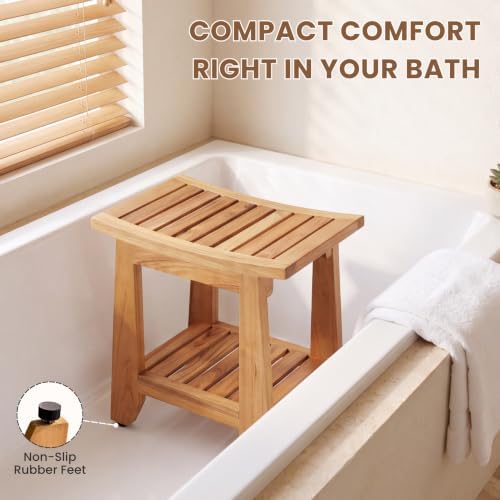Teak Shower Bench Stool, Non-Slip Solid Teak Shower Seat Chair - Image 4
