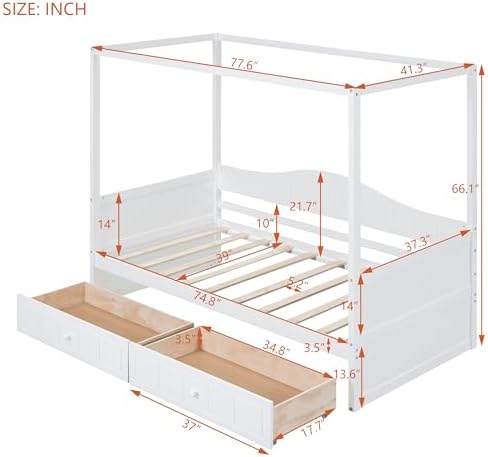 Merax Twin Canopy Daybed with 2 Drawers, Wooden Frame - Image 2