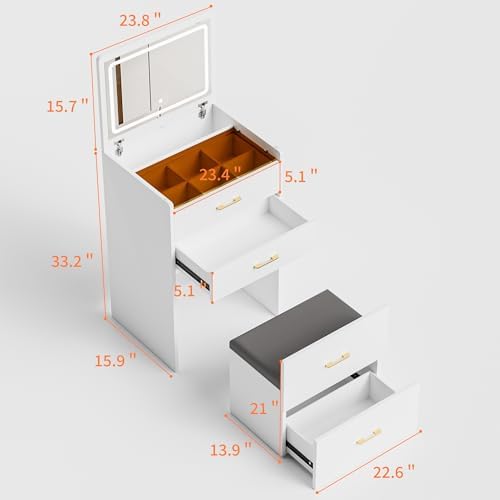 3 in 1 Vanity Desk with Open Top Mirror, Make Up Vanity Set with Visible Glass - Image 2