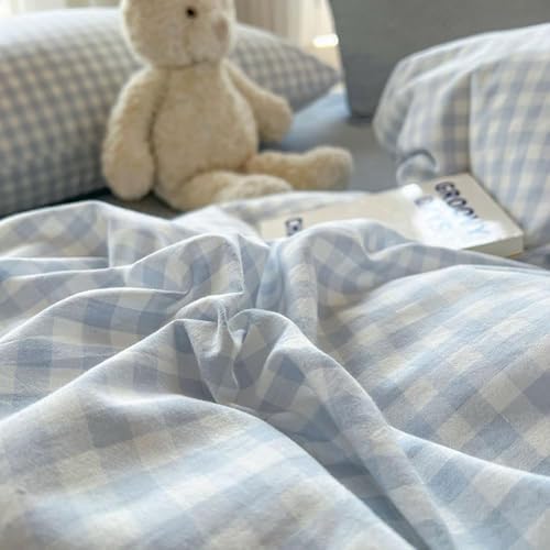 Nayoroom Blue Gingham Comforter Set Queen Plaid Boys Dorm Bedding Set - Image 6