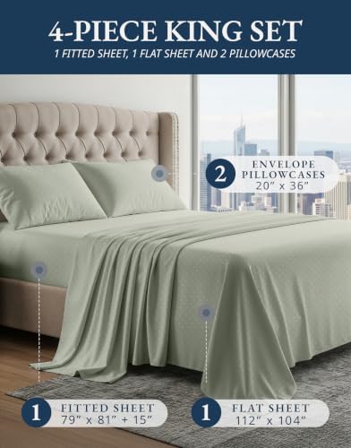 LANE LINEN King Size Sheets Deep Pocket Set Sateen - Image 2