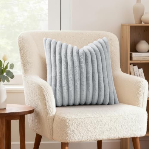 decorUhome Fall Faux Fur Throw Pillow Covers 18x18 Set of 2 Light Grey - Image 4