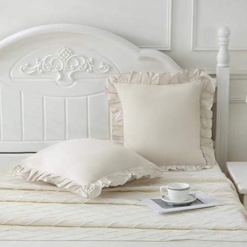 Merryword Beige Pillowcases 18x18 Throw Pillow Covers Pack of 2 Soft Microfiber - Image 4