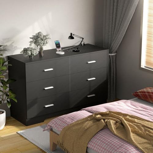 FJTJBSI Dresser with Power Outlets Wooden 6 Drawer Dresser with USB and Type C - Image 2