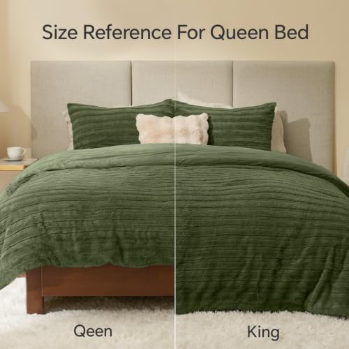 BEDELITE Faux Fur Queen Comforter Set, Fluffy Bed Set, Olive Green - Image 6