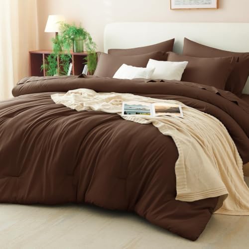 CozyLux Full Size Comforter Set Brown, 7 Pieces Bed in a Bag by CozyLux