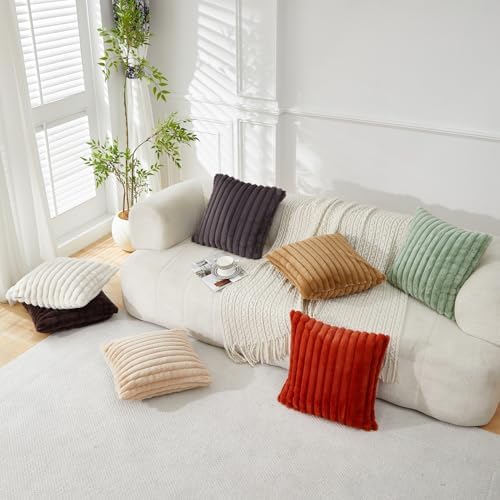 Sunday Praise Faux Fur Plush Decorative Throw Pillow Covers 16x16 Beige - Image 6