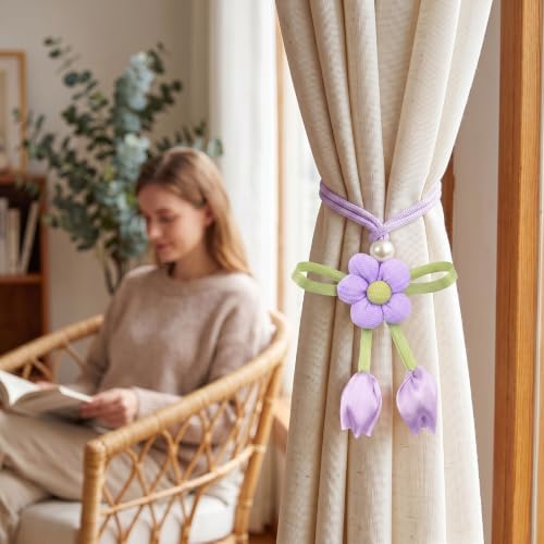Floral Curtain Tiebacks, 4 Pack Adjustable Curtain Holdbacks - Image 5