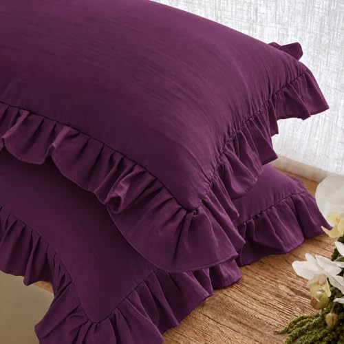 Merryword Dark Purple Body Pillow Cover 20x54inches Long Pillowcase Ruffled - Image 5