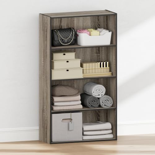 Furinno PASIR 4-Tier Closet Organizer, Open Shelf, French Oak by Furinno-FitsYourSpaceFitsYourBudget
