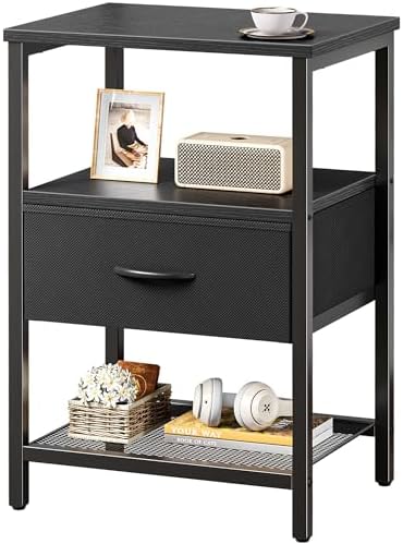Huuger Storage Shelf with 2 Drawers, Bed Side Table with Open Shelf by Huuger