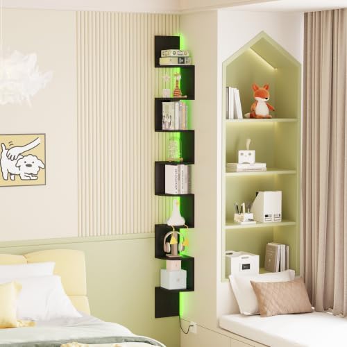8 Tier Corner Shelf with LED Light, 75 Inch Floating - Image 5